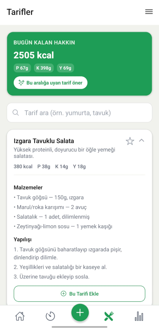 Vescovia tarif önerisi ekranı
